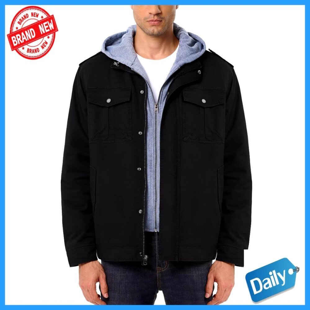 Men's Winter Military Casual Jacket Sherpa Lined Cotton Fleece Cargo Coat